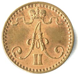1 пенни 1865 г. Для Финляндии (Александр II). 