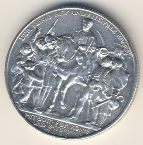 2 марки. Пруссия. 100 лет разгрому Наполеона 1913 - аверс