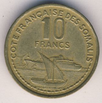 10 франков. Французское Сомали. 2-ой тип 1965 - реверс