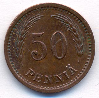 50 пенни. Финляндия 1942 - реверс
