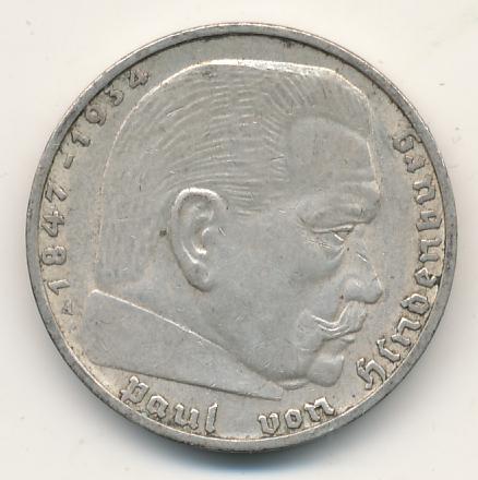 2 марки. Германия. Пауль фон Гинденбург 1937A - реверс