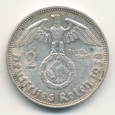 2 марки. Германия. Пауль фон Гинденбург 1938E - аверс