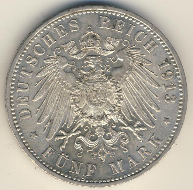 5 марок. Пруссия 1913 - реверс
