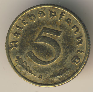 5 пфеннигов. Германия 1939A - реверс