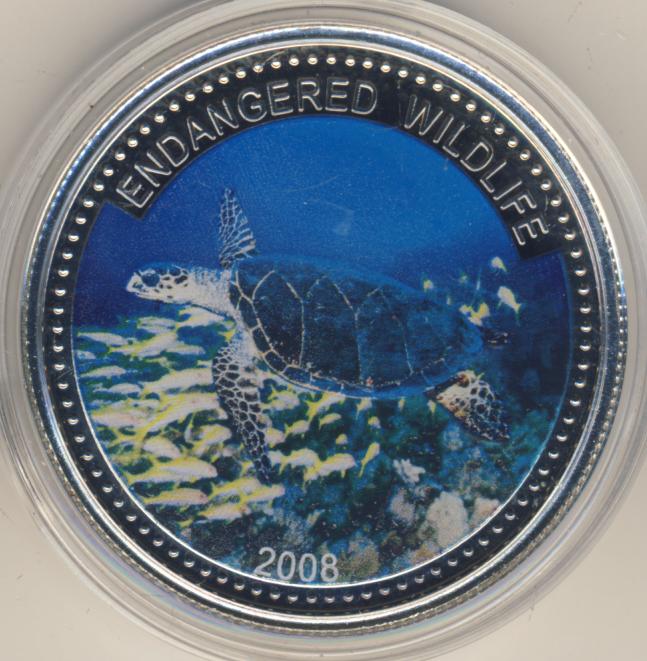 1 доллар 2008. Монета Республики Палау. Палау 1 доллар, 2008 вымирающие виды - бисса. Доллар Палау. Монета с русалкой.
