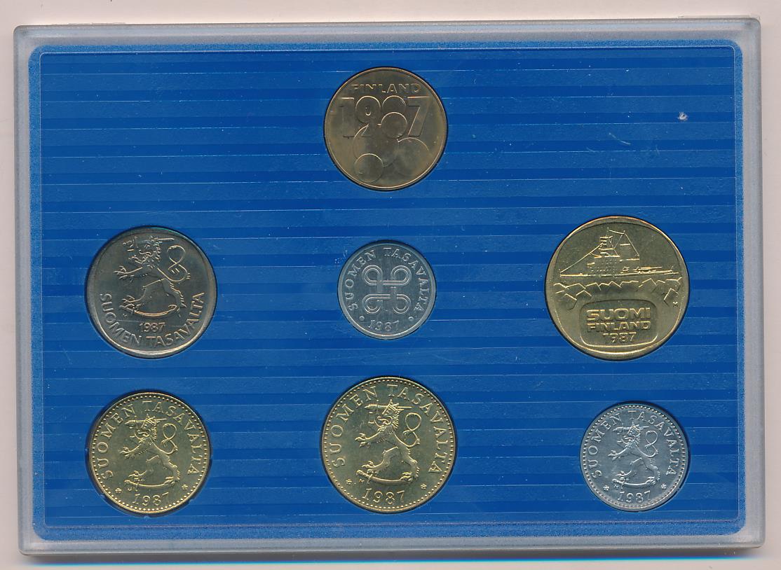 Набор монет Финляндии (6шт): 5марок,1марка,50пенни,20пенни,10пенни ...