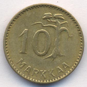 10 марок. Финляндия 1953Н - реверс