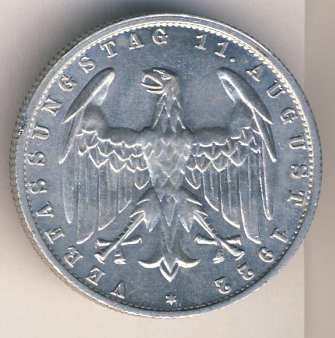 3 марки. Веймар 1922A - аверс