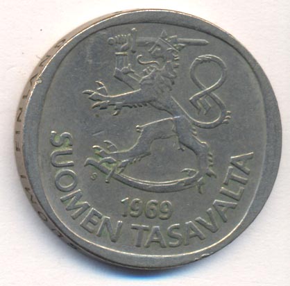 1 марка. Финляндия 1969S - аверс