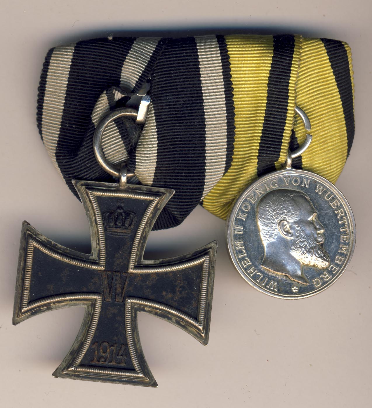 Шпанга из 2-х наград: Железный крест II класса, Медаль военных заслуг. Вюртемберг 1МВ - аверс