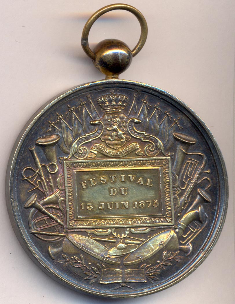 Медаль в честь военного праздника в городе Hal. Бельгия 1875 - аверс