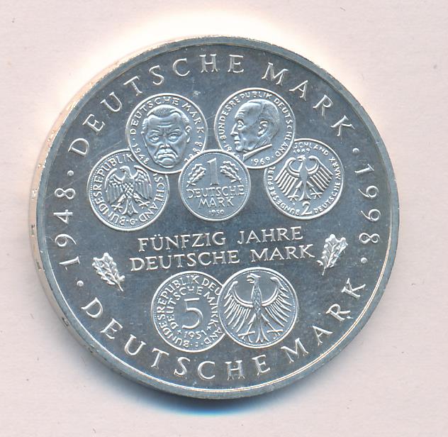 10 марок. ФРГ. Немецкая марка. 1998F