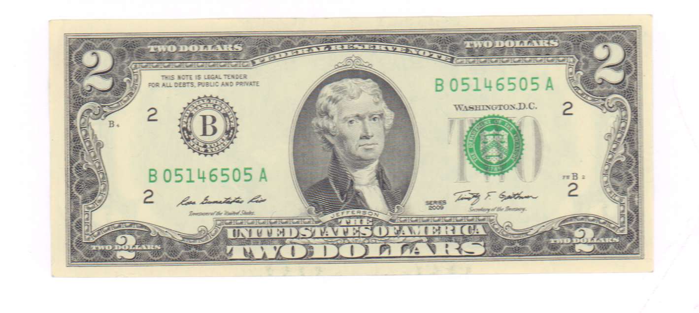 Джефферсон на купюре 2 доллара