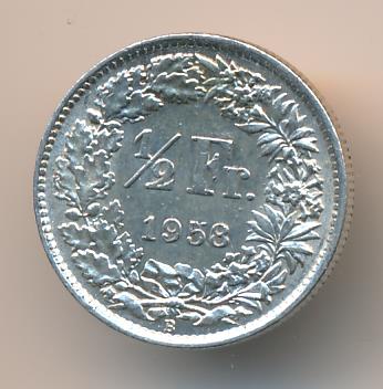 1/2 франка. Швейцария 1958 - реверс