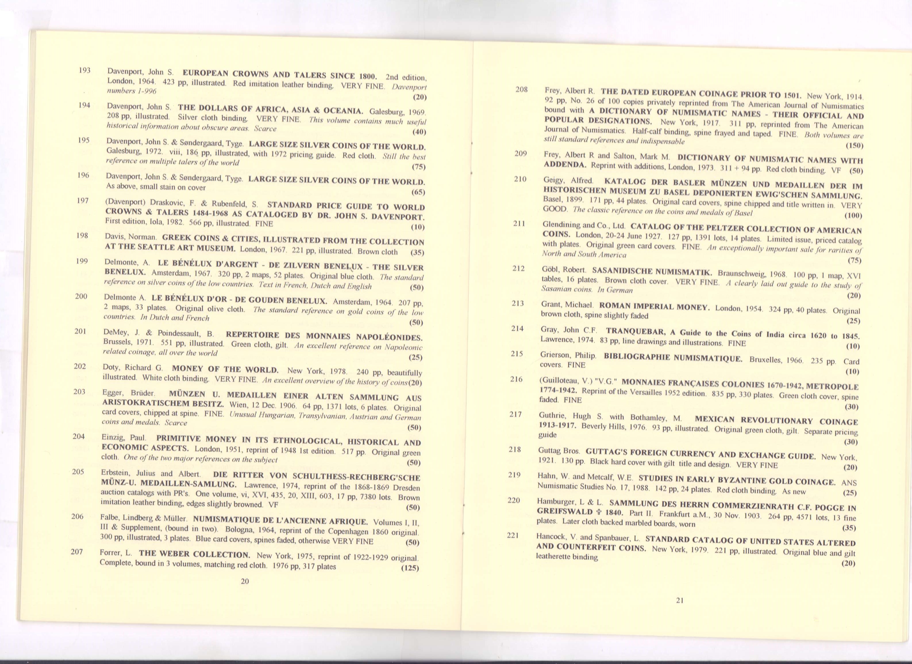 Аукционный каталог. Часть IV. Нумизматическая литература. 26 февраля 1996.
