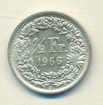 1/2 франка Швейцария 1966 - реверс