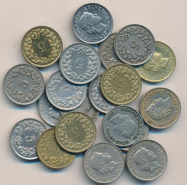 Лот монет Швейцарии: 20шт.