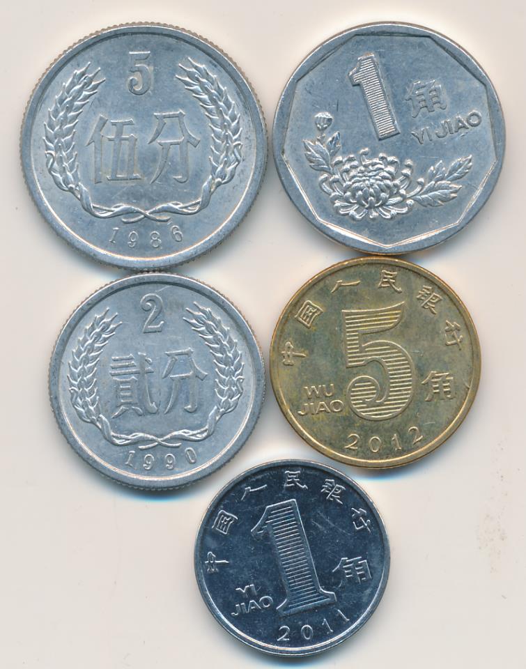 Лот монет Китая (5шт).