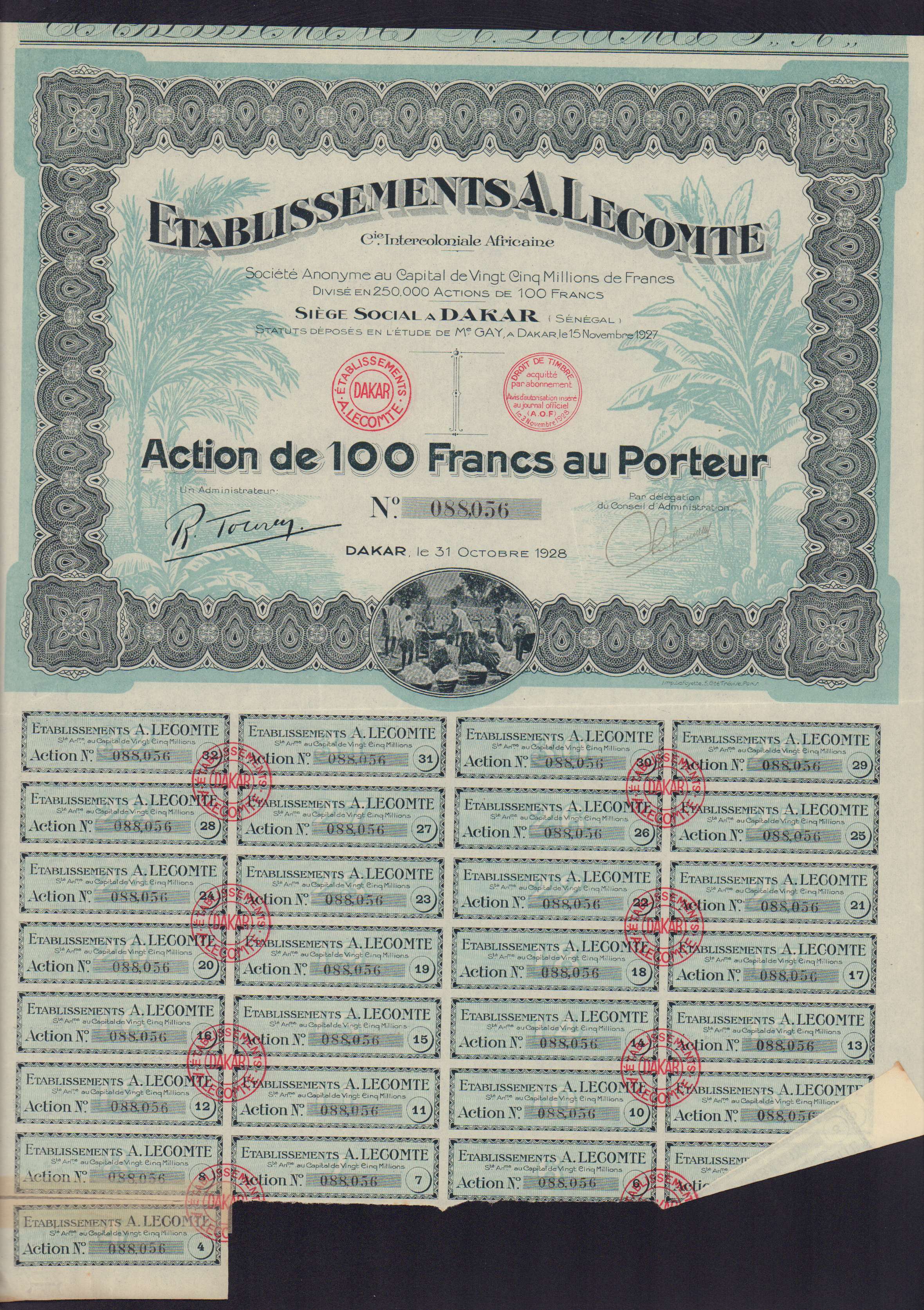 Акция на 100 франков 1928 - аверс