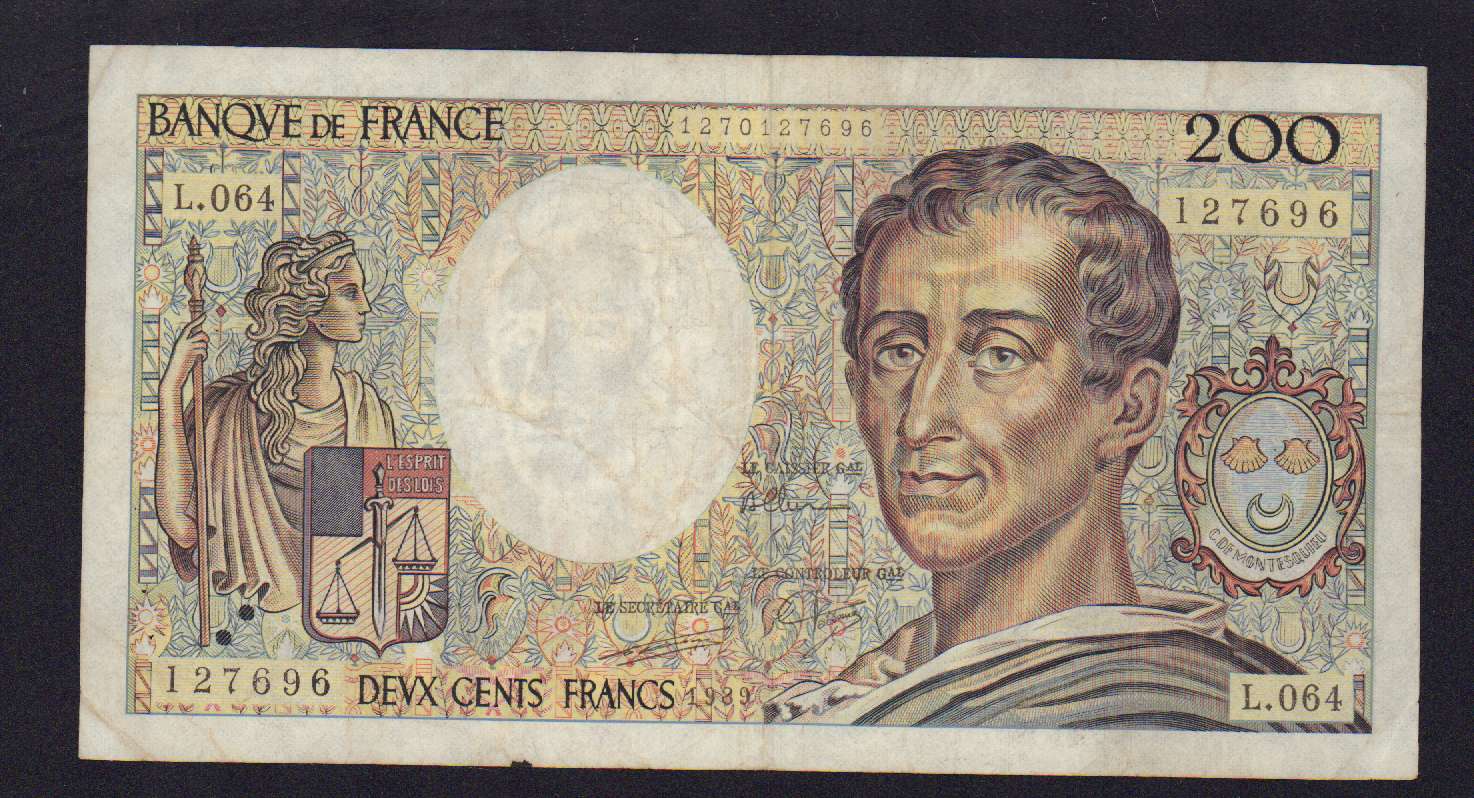 200 франков. Франция 1989 - аверс