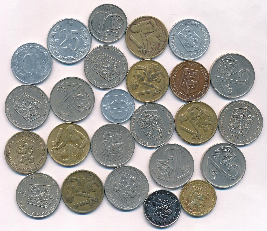 Лот монет Чехословакии: 25шт Все разные 1954-2003 - реверс