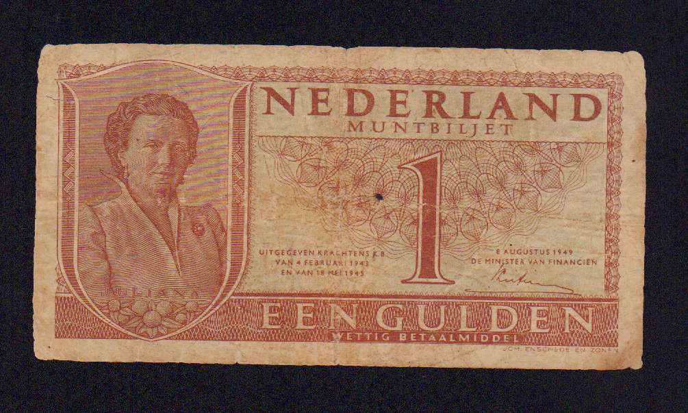 1 гульден. Нидерланды 1949 - аверс