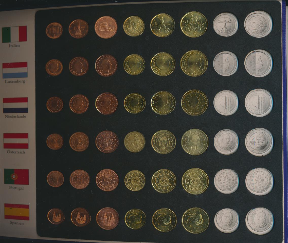 Лот монет стран Евросоюза: 50,20,10,5,2,1 евроцент (72 шт.) Буклет.