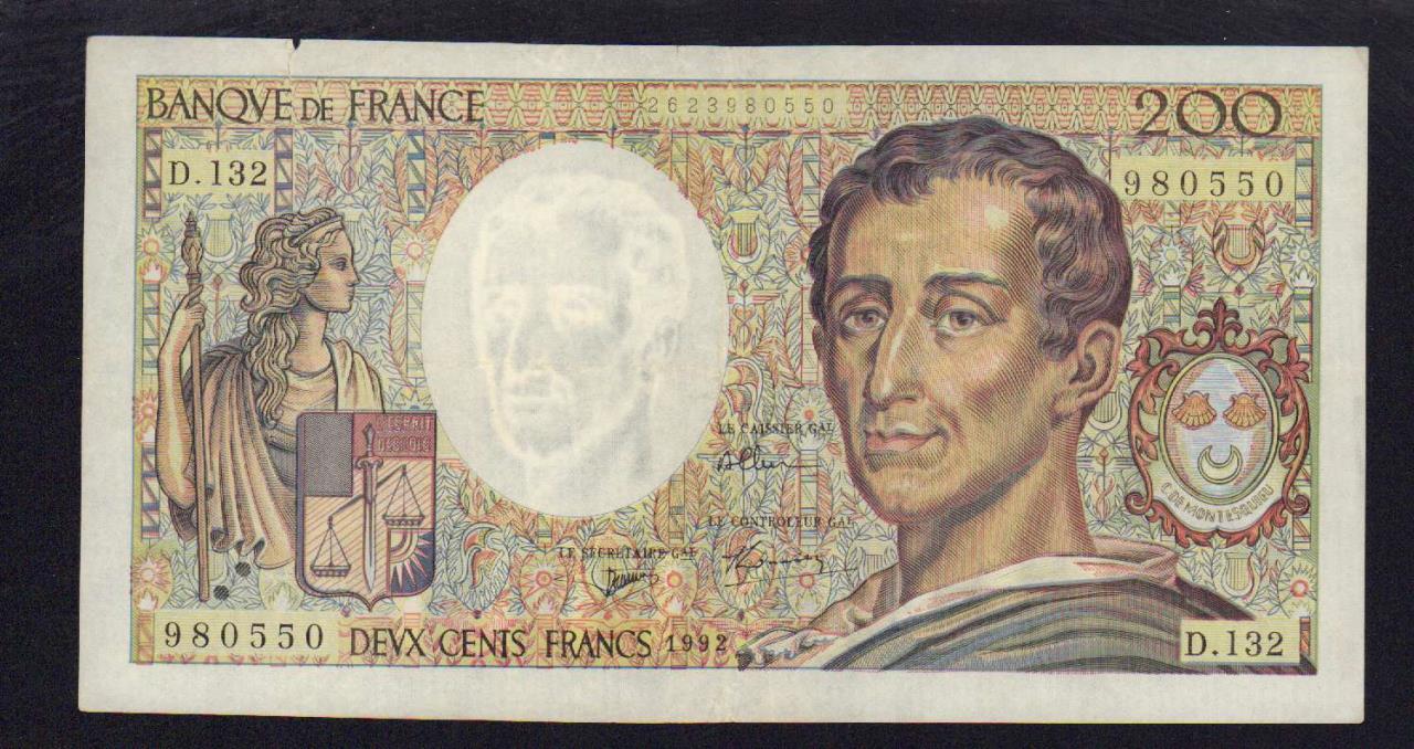 200 франков. Франция 1992 - аверс