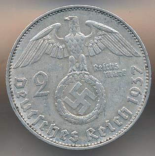 2 марки. Германия. Пауль фон Гинденбург 1937E - аверс