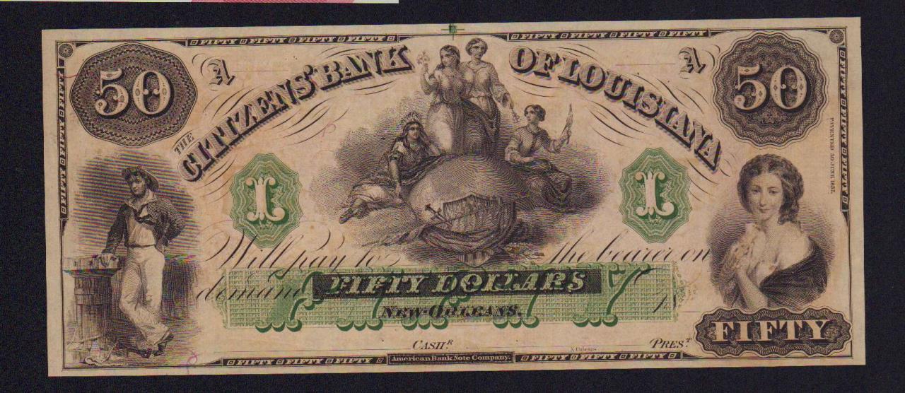 Первые 50 банков. Банкноты США 1860. Новый Орлеан 1860. Банкнота 5 долларов банк Луизиана. 5 Долларов старые Citizens Bank.