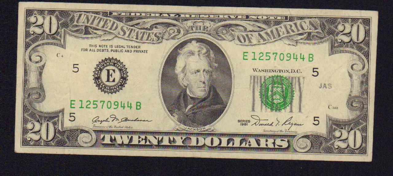 20 долларов США 1981 - аверс