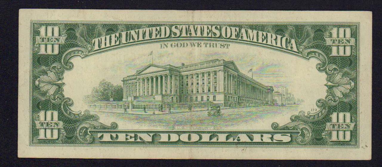 10 долларов США 1969С - реверс