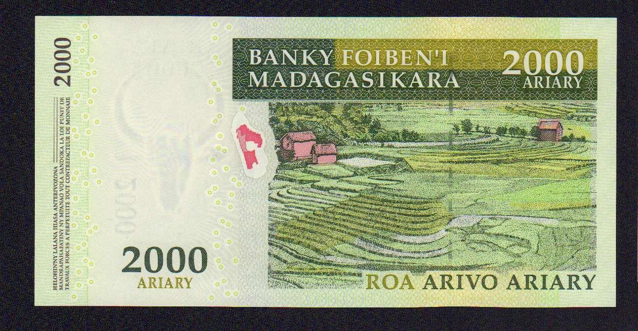 2000 ариари. Мадагаскар  - реверс