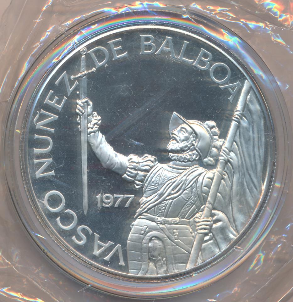 20 бальбоа. Панама. Васко Нуньес де Бальбоа. 5 унций серебра. 1977