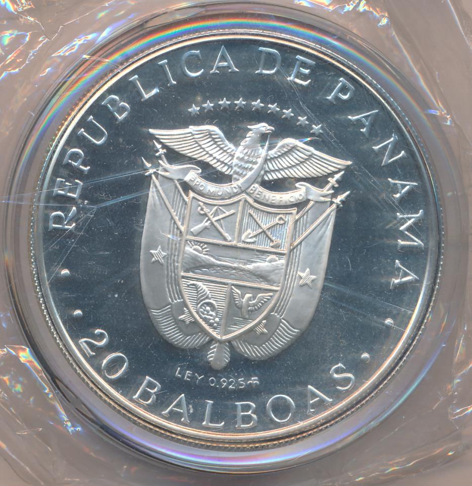 20 бальбоа. Панама. Васко Нуньес де Бальбоа. 5 унций серебра. 1977