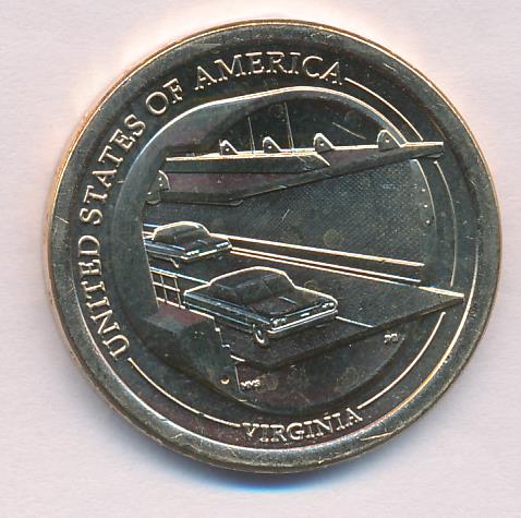 1 доллар США. Вирджиния. Американские инновации. Мост-тоннель через ...