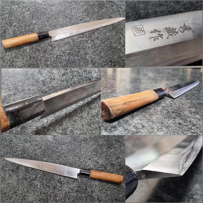 Профессиональный кухонный нож с односторонней заточкой. Япония. Длина 360мм.  - аверс