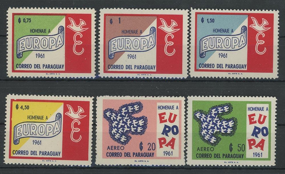 Лот марок. Парагвай. 1961. Европа. 2 блока + серия. Полный комплект. Клей без наклеек  - аверс