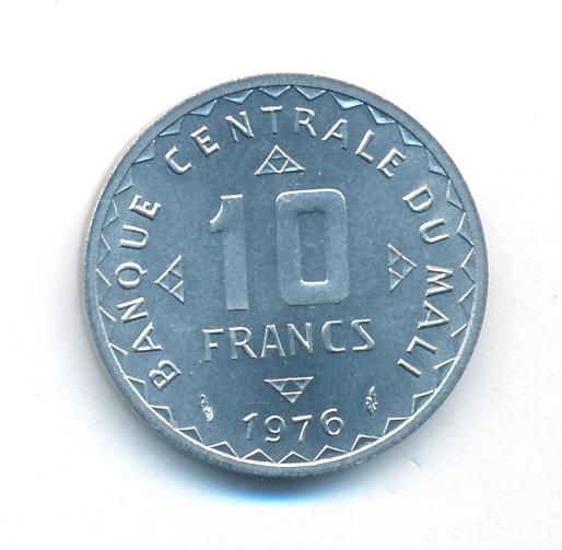 10 франков. Мали. ESSAI 1976 - реверс