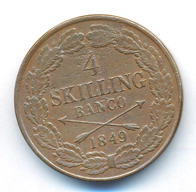 4 скиллинга. Швеция 1849 - реверс