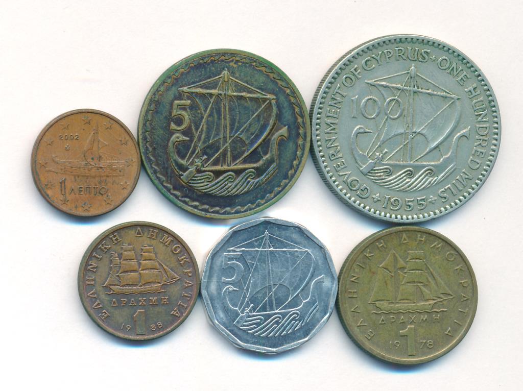 Лот монет Кипра и Греции: 6шт  - реверс