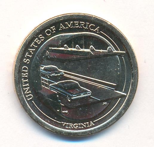 1 доллар США. Вирджиния. Американские инновации. Мост-тоннель через ...