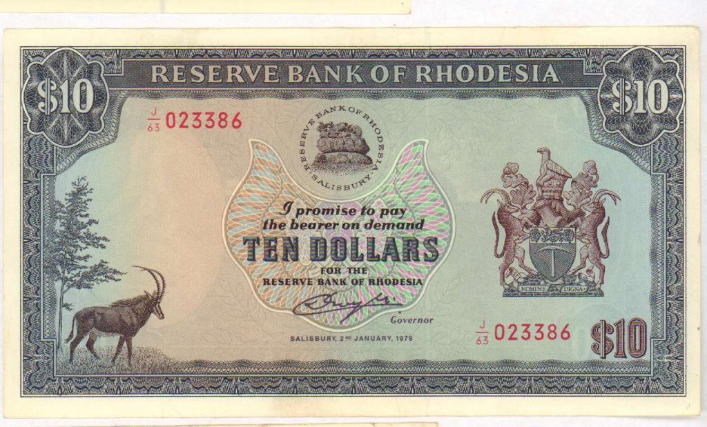 10 долларов. Родезия 1979 - аверс